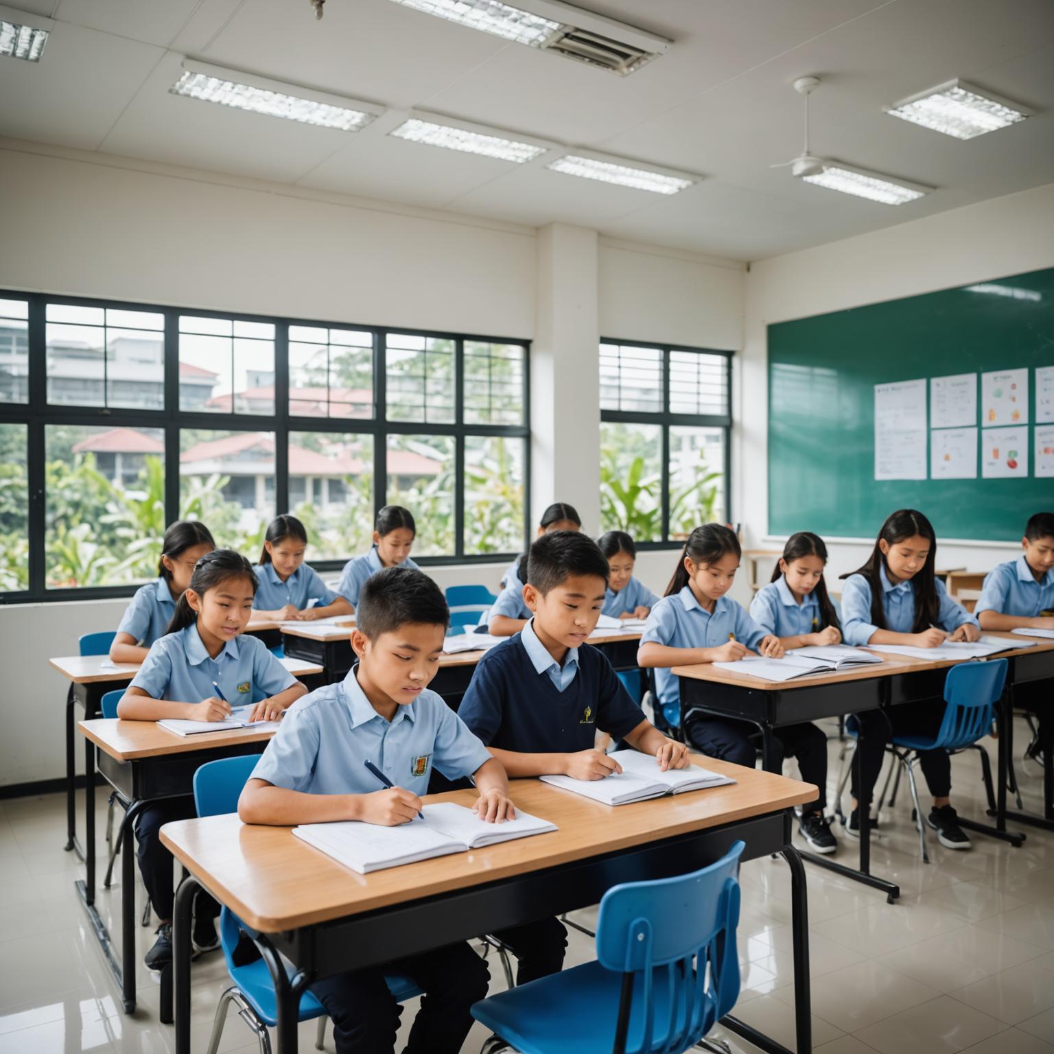 Students in a modern language classroom in Malaysia