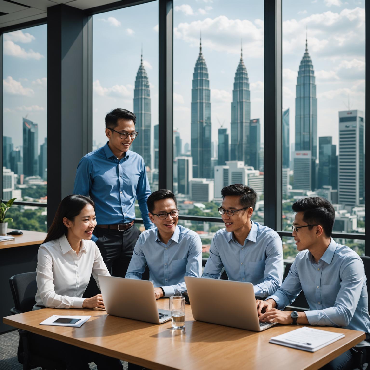 Diverse professionals collaborating in a modern Southeast Asian office