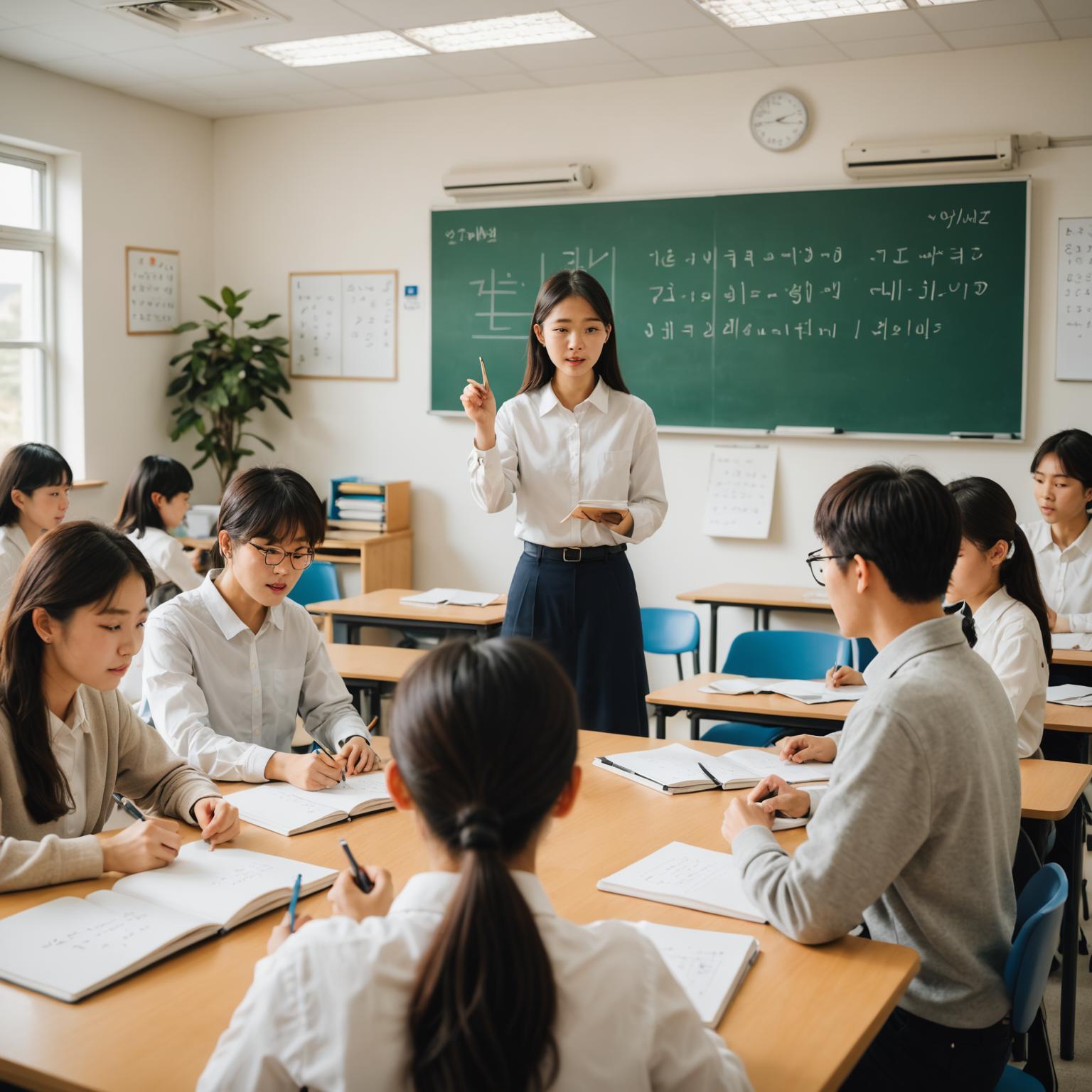 Korean language class at ICLS with students learning Hangul