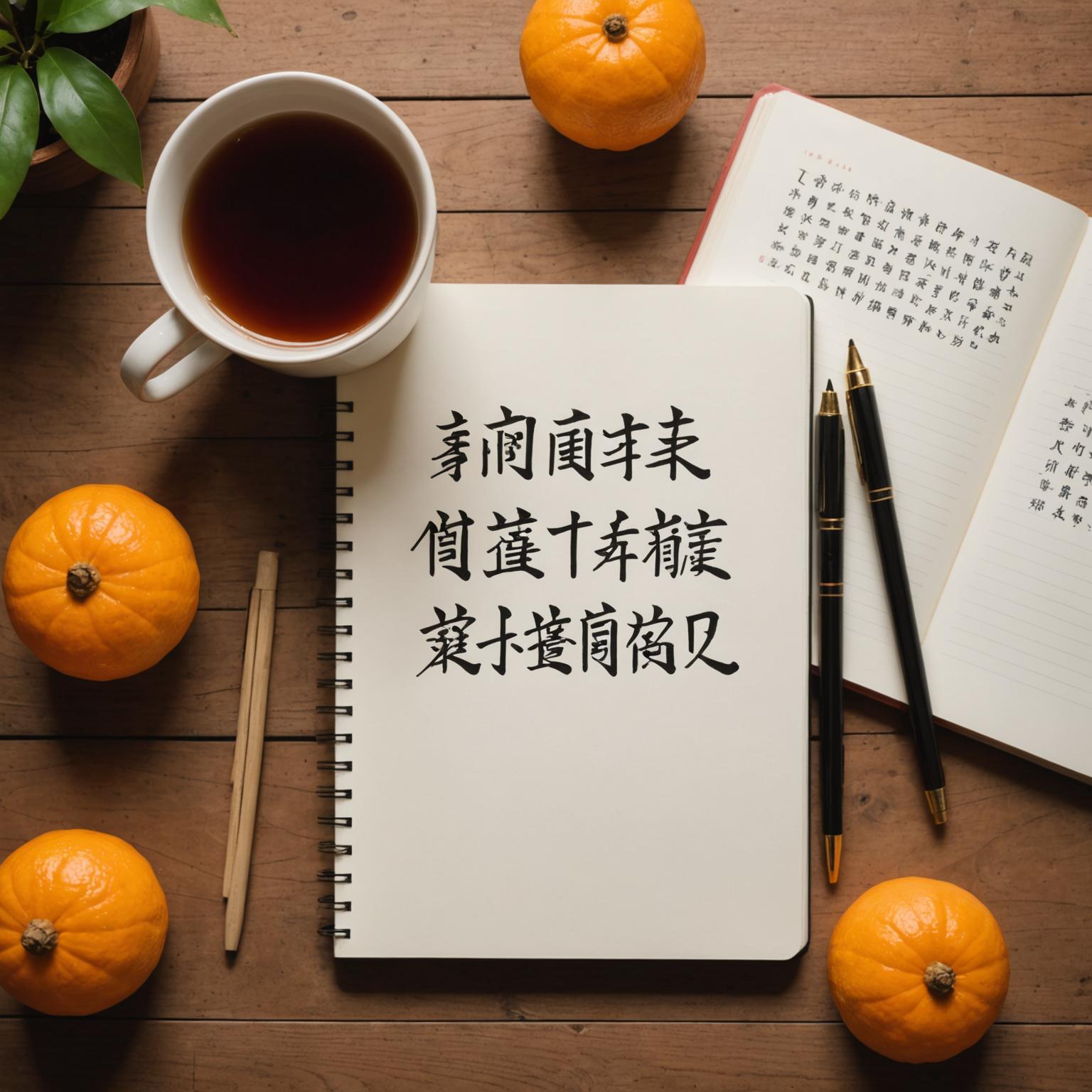 Mandarin phrases written on a notebook