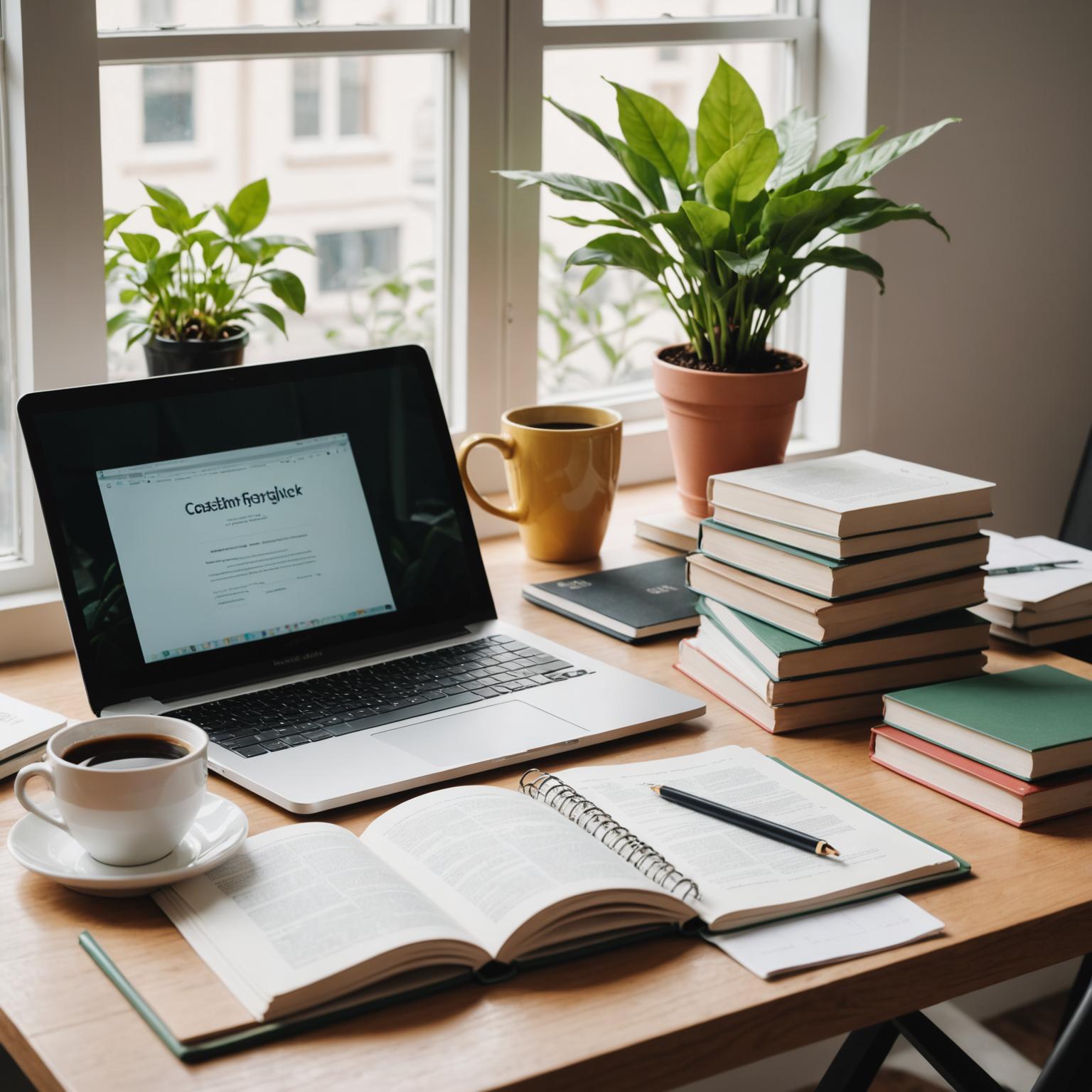 Person studying with books and laptop