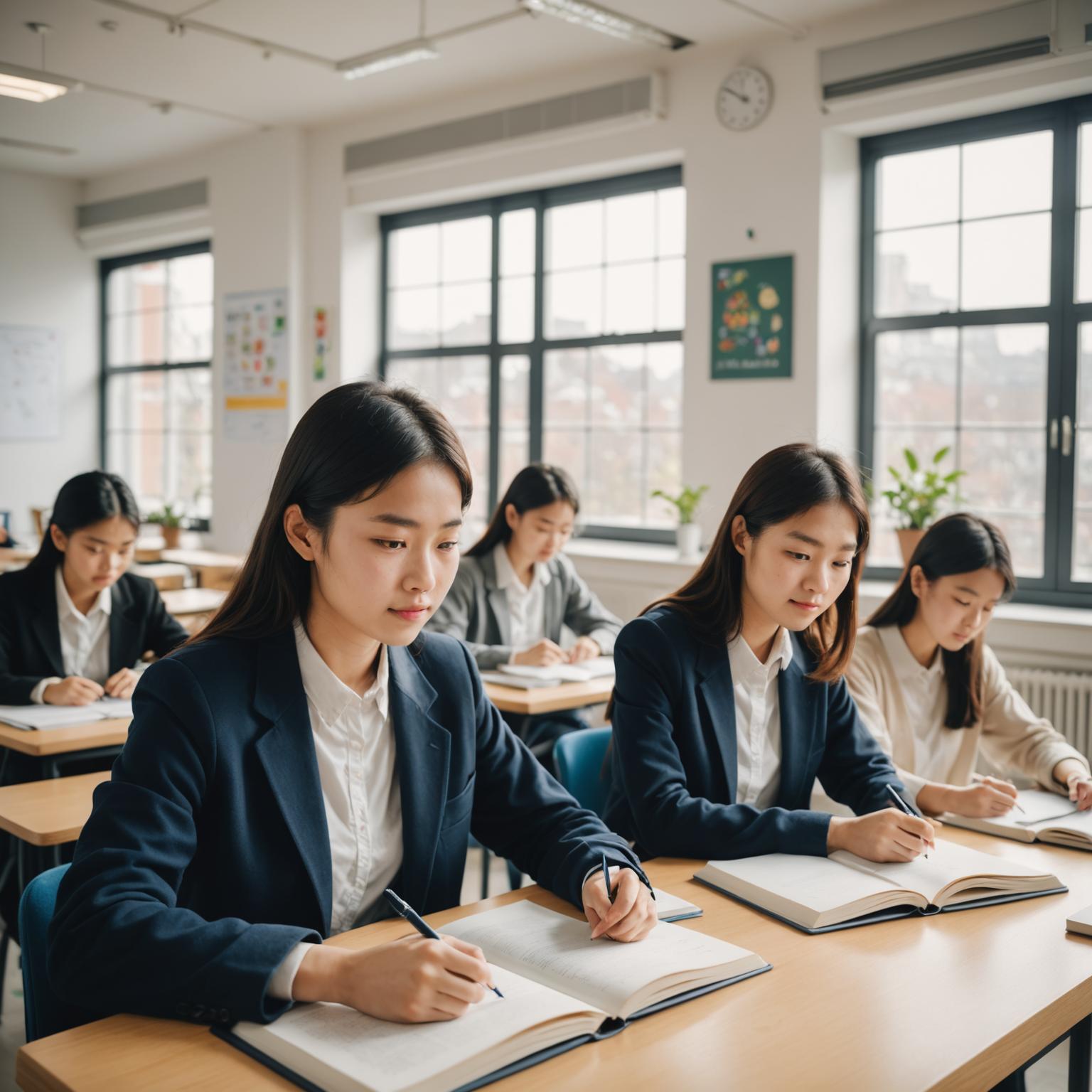 Students learning languages in a modern classroom